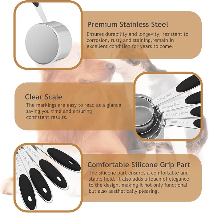 1PCS 1/8CUP(30ml) Dog Cat Food Scoop, Stainless Steel Measuring Cup, Metal Pet Scooper with Inner Precision Scale Measurement