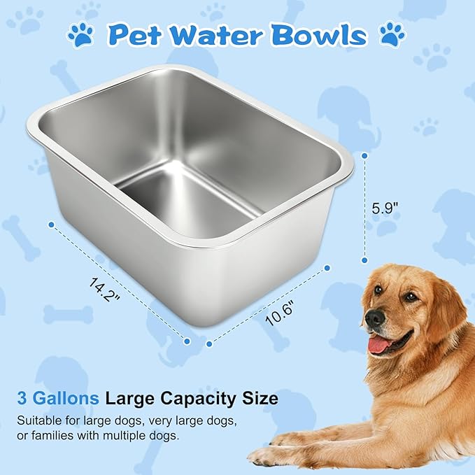 YUEPET 3 Gallons Stainless Steel Dog Water Bowls, Extra Large Metal Dog Food and Water Bowl Large Capacity Pet Water Bowl for Indoor and Outdoor Extra Large Dogs