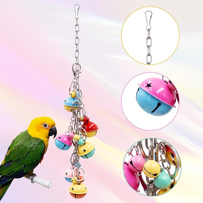 Bird Toys, Bird Swing with Metal Coloful Bells, Bird Cage Accessories, Parakeet Toys, Parrot Toys for Budgie, Lovebird, Parakeet, Cockatiel, Quaker, Caique, Small to Medium Birds