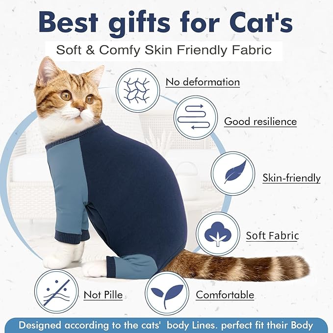 DENTRUN Cat Recovery Suit, Kitten Hair Sticky Onesie, Surgical Cone Alternative Shirts for Female Male Cat After Surgery, Cat Shedding Control Clothes Pajama Apparel for Cats Only