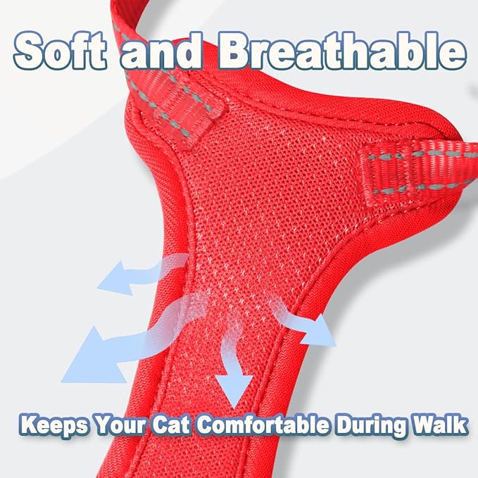 Cat Harness and Leash Set Escape Proof for Kitten Walking, Soft Adjustable Top Handle Vest Harnesses for Cats, Easy Control Breathable Reflective Small Medium Large, Red, XXS