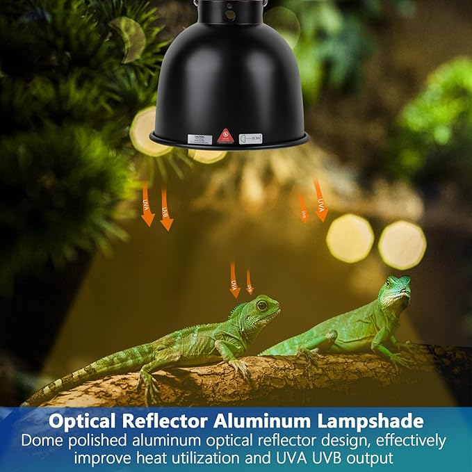 Reptile Light Fixture, 5.5 inch Optical Reflection Shallow Dome Heat Lamp Fixture, UVB Heat Basking Lamp Fixture for Amphibian Reptile Terrariums