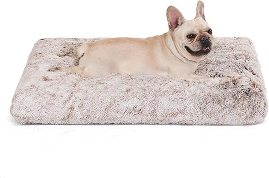 Bedfolks Plush Waterproof Dog Crate Bed, Faux Fur Kennel Pad, 35"x23", Brown