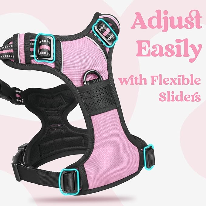 rabbitgoo Dog Harness Small Sized, No Pull Pet Harness with 3 Buckles, Adjustable Soft Padded Vest with Control Handle, Walking Reflective Pet Vest for Small Dogs, Pink, S
