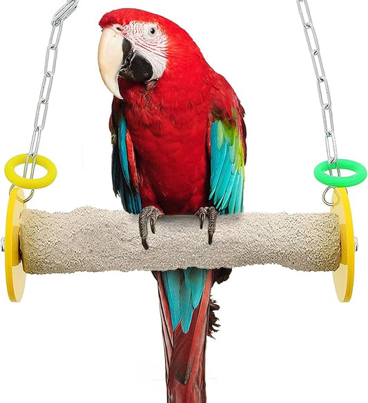 Sweet Feet and Beak Roll Bird Swing - Perch Bird Toys Trims Nails and Beaks, Safe and Non-Toxic Bird Cage Accessories for Small and Large Birds, Swinging Toys Birds Will Love, XL 11 Inches