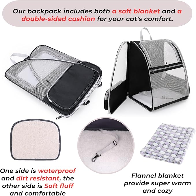 Lollimeow Cat Backpack Carrier, Ideal for Small Animals & Puppies, Airline Approved,Safe for Travel, Hiking, Vet Transport & Outdoor Use Fully Ventilated Design for Ultimate Comfort On-The-Go