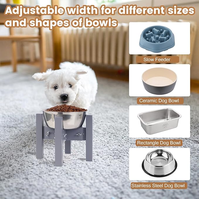 Elevated Dog Bowl Stand,Adjustable Dog Food Stand for 6”-8” Bowls,Single DogBowl Holder 7” Tall for Cats and Small Dogs Grey