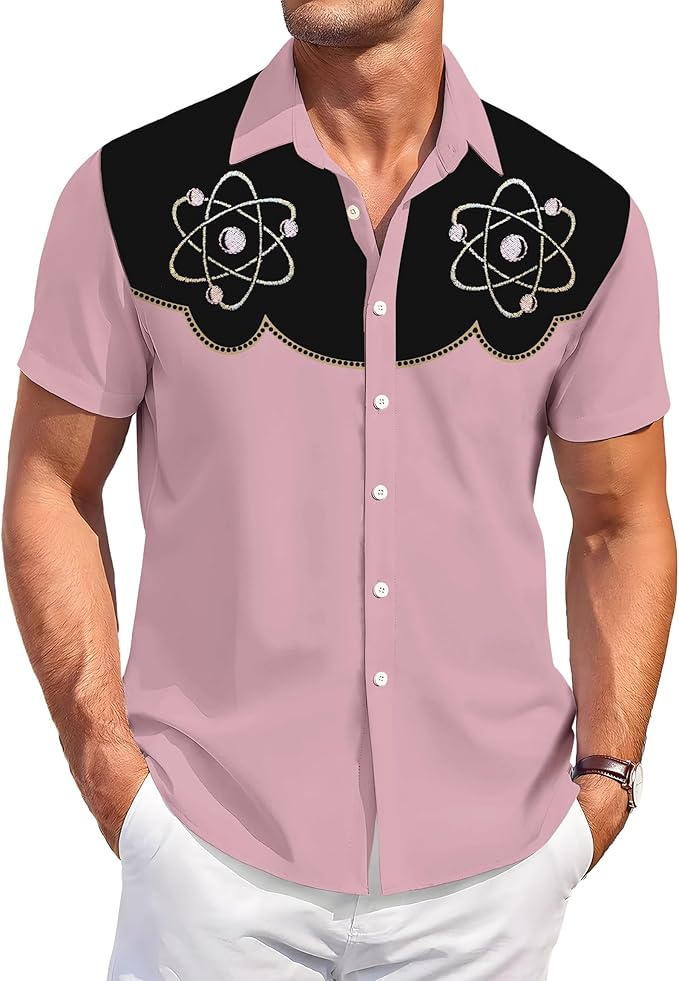 Men’s Hawaiian Shirt Western Cowboy Symmetrical Print Short Sleeve Button Down Casual Beach Holiday Summer Shirt