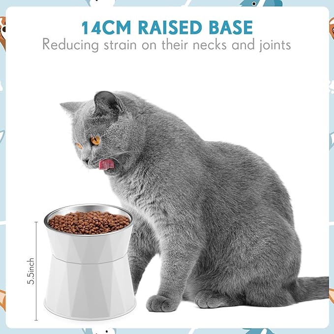 Lallisa 2 Pcs Elevated Cat Bowls Adjustable Raised Cat Feeder Non Slip Food Water with Stand Safe Stainless Steel Bowls with Pet Food Stand for Pets Feeding Eating(Pink, White)