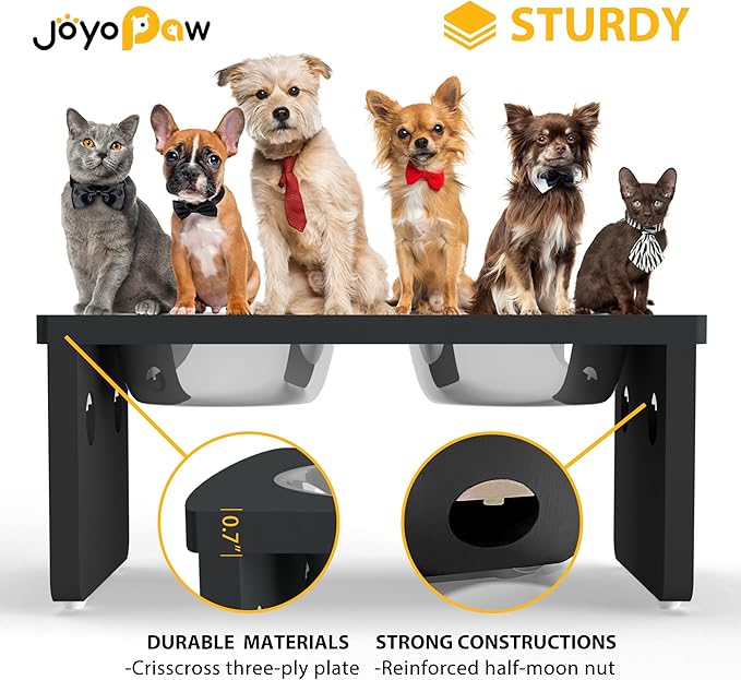 Elevated Dog Bowls, Bamboo Raised Dog Bowl for Medium Dogs, with 2 Stainless Steel Bowls (7'' Tall-40 oz Bowl, Black)