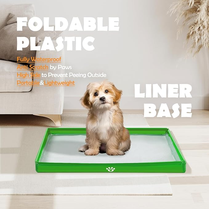 MEEXPAWS Dog Pee Pad Holder Foldable, Puppy Pad Holder Liner Base High Side, Dog Litter Box Indoor 44’’x33’’, Training Leak-Proof Easy Clean