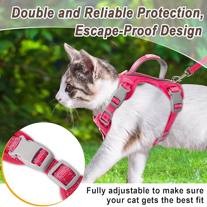 Cat Harness and Leash Set for Walking Escape Proof for Small Large cat Kitten Harness with ID tag Pocket (Pink,S)