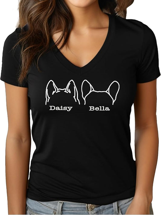 Custom Dog Mom Shirt for Women Pet Ears Sweatshirt with Name Unique Puppy Line Art Cute Dad Hoodie for DogDad Owner Lover