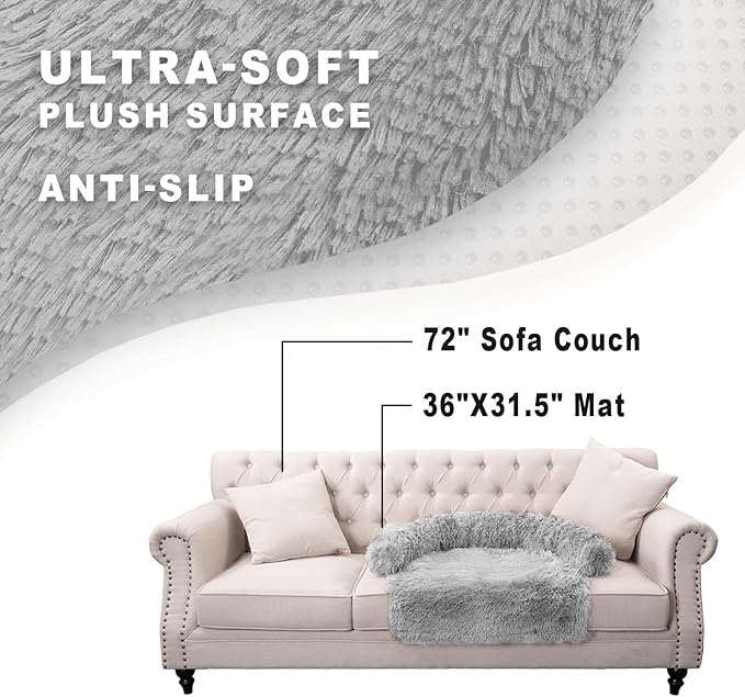 Calming Dogs/Cats Bed Mats, Dog Pad Washable Removable Couch Cover, Plush Long Fur Mat for Pets, Waterproof Lining, Perfect for Small, Medium and Large Dogs and Cats (Light Gray, 36"x31")