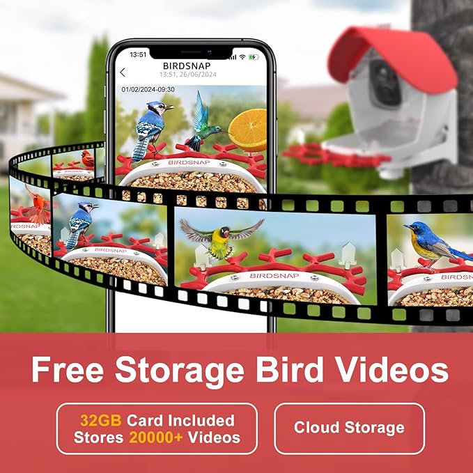 birdsnap® MON - Bird Feeder with Camera, 2K Detachable Video Bird Feeder Live with 32GB Card Fruit Fork, AI Identify Feather Species, Auto Record in Backyard, Ideal Gift for Birds Lover