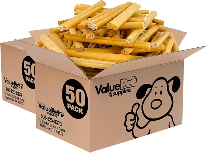 ValueBull USA Pig Skin Retriever Rolls, 6 Inch, Smoked, 100 Count Bulk Pack - Premium USA Pork Hide Dog Chews, One-Piece, Easy Digestion, High Protein