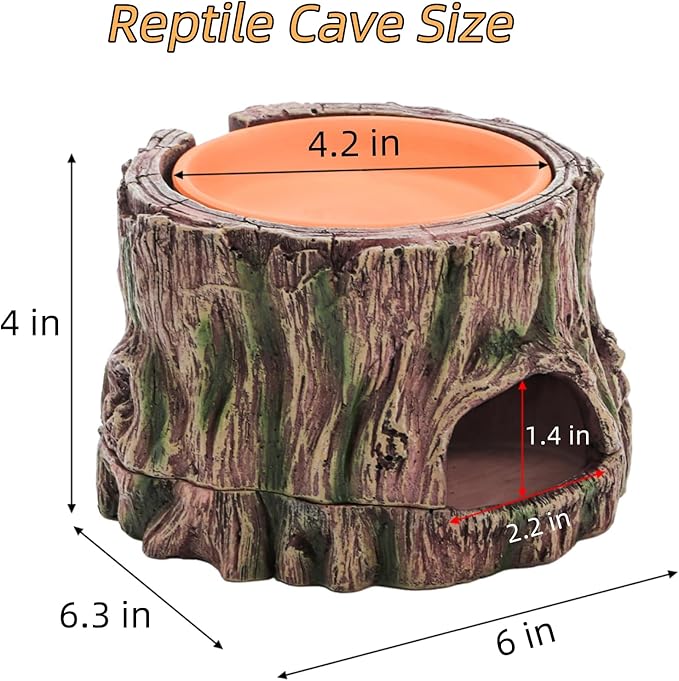 Reptile Hide Cave, Reptile Hideout with Detachable Base and Humidity Dish, 3 in 1 Lizard Snake Hiding Place Tank Terrarium Decor for Gecko, Crabs, Amphibian, Turtle