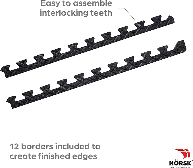 Norsk Foam Floor Gym Mats with Interlocking Tiles, .47" Thick, 24"x24", 36-Pack, 144 Square Feet, Diamond Plate Design, Black