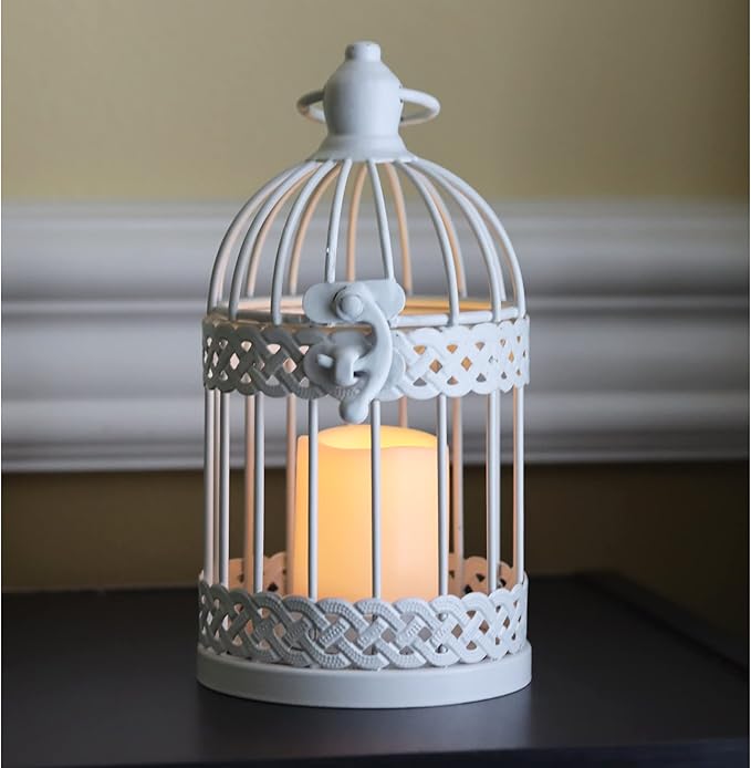 Vela Lanterns Bird Cage Decor Candle Holder Lantern Decorative Wedding Table Centerpiece Decorations, White, Small, Set of 4