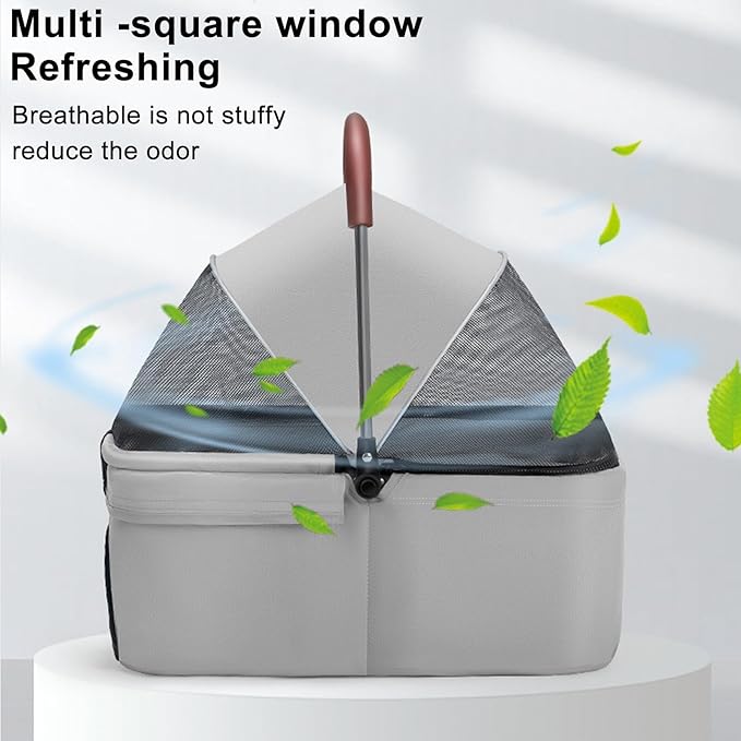 Pet Stroller Pram Dog Carrier Trailer 4 Wheels Foldable Dog with Storage Basket,Holds up to 44 lbs,Adjustable Handle,Folding Travel Stroller Suitable for Traveling with Cats and Dogs (Grey)