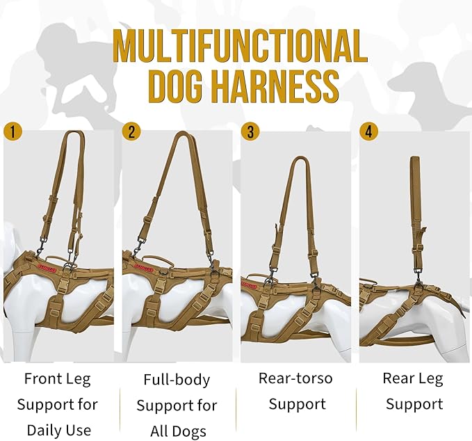 OneTigris Multi-Function Dog Lift Harness, All-Gender Dogs Friendly Design, Full Body Dog Sling Carrier with Three Handles Front/Rear Leg Assist for Arthritis, Help Em Up Harness for Dogs
