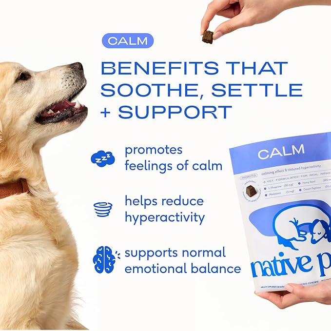 Native Pet Calming Chews for Dogs - Melatonin for Dogs Anxiety Relief - Grain Free All Natural Hemp Calming Treats & L-Theanine Helps Manage Stress & Separation Anxiety - Puppy Sleep Aid - 120 Chews