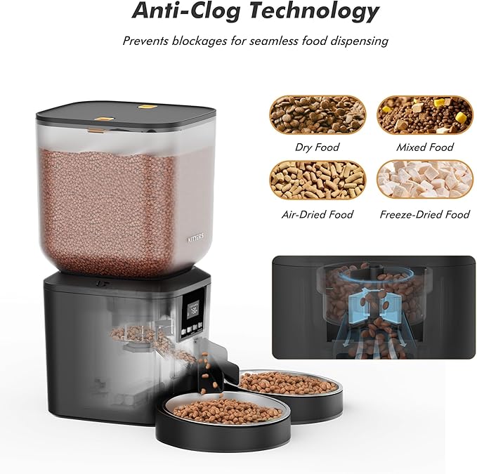 Automatic Cat Feeder for 2 Cats - 8L/34 Cups Large Capacity Auto Cat Food Dispenser with LCD Screen, 2 Food Trays, Timed Feeder, Up to 50 Portions 6 Meals Per Day, Keep Fresh