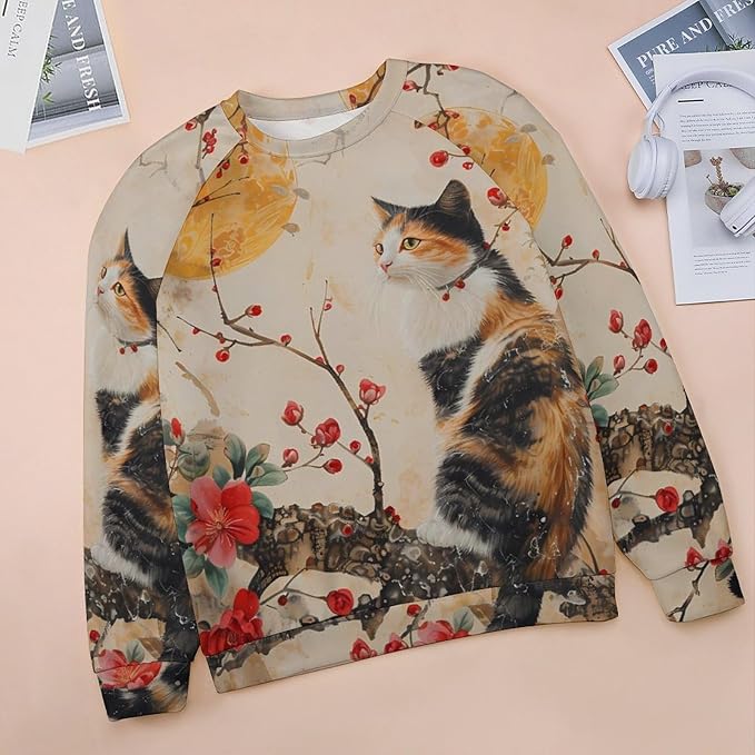 Womens Long Sleeve Tops Y2k Japanese Art Print Sweatshirts Fall Pullover for Women Crewneck Vintage Shirts Boho Tops