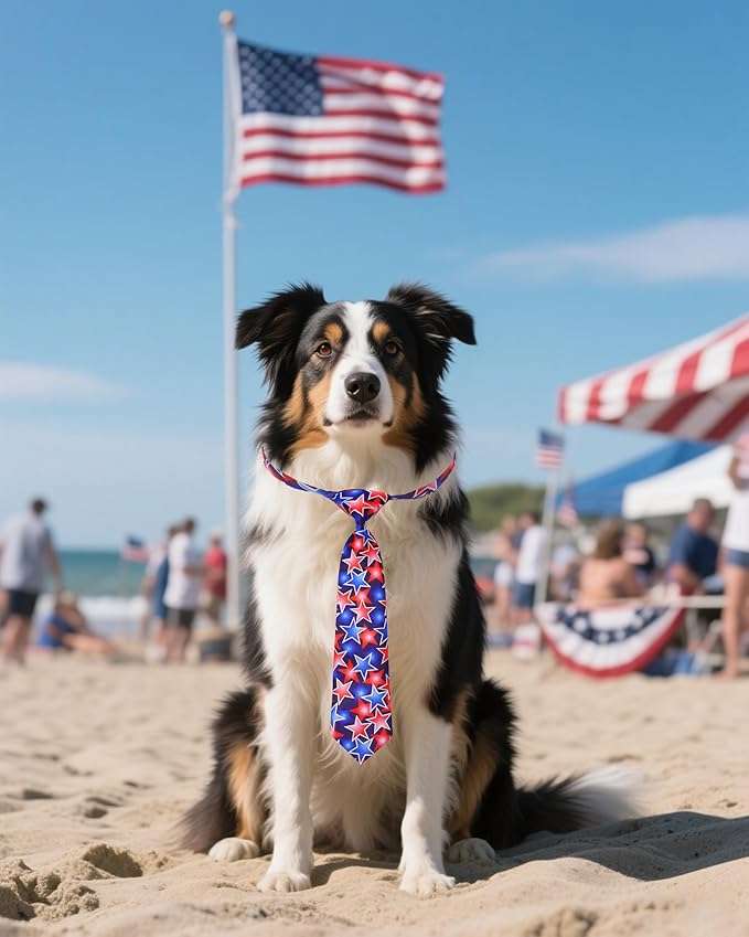PET SHOW 10 Pack 4th of July Big Dog Ties Neckties for Large Breed Dogs XL Adjustable Holiday Grooming Accessories Patriotic Neck Ties Bowties Girl Boy Pets Memorial Day Holiday Party Costumes