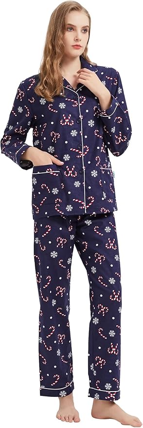 GLOBAL Flannel Pajamas for Women 2-Piece Comfy and Cozy Flannel Pj Set Cotton Loungwear