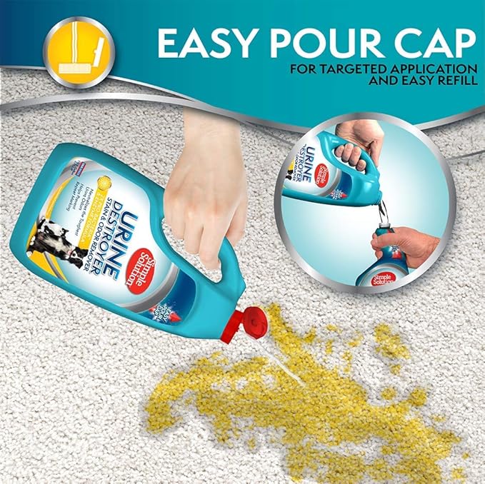 Simple Solution Urine Destroyer for Pets, Strong Odor, Enzyme Pet Odor Eliminator for Home, Floor Cleaner, Stain Remover for Cats & Dog Pee, Cat Urine Destroyer, Carpet Cleaner Spray, 1 Gallon
