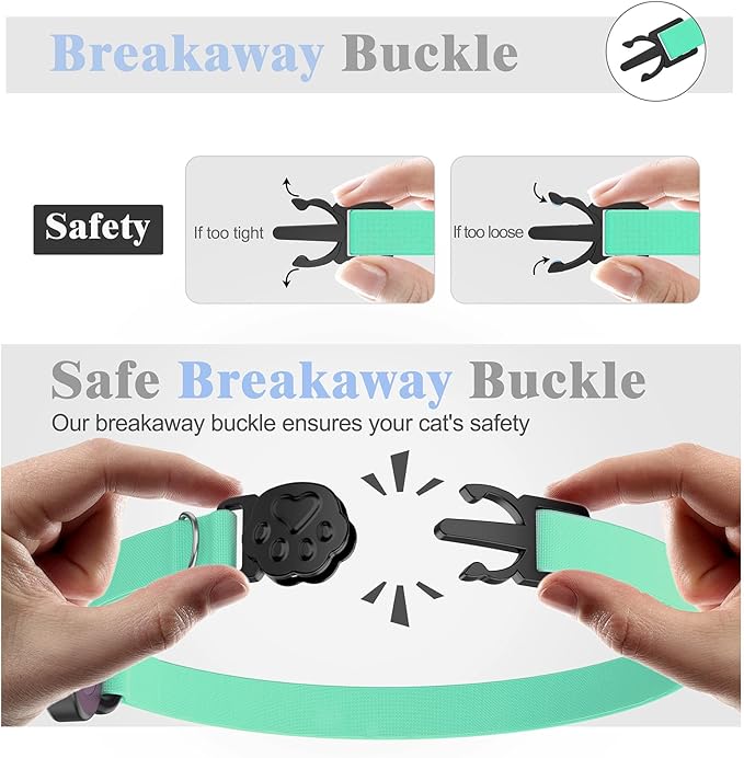 Airtag Cat Collar, Stretchy Kitten Collar with Apple Air Tag Holder, Lightweight and Comfortable, Ultra Elastic GPS Cat Collars for Cats Kittens and Puppies, 8-12.5 inch, Green