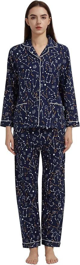 GLOBAL Flannel Pajamas for Women 2-Piece Comfy and Cozy Flannel Pj Set Cotton Loungwear