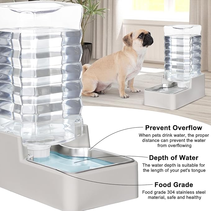 RIZZARI Stainless Steel Pet Water Feeder: 9.5L Beige Automatic Leak-Proof Gravity Dispenser - Without Filter - for 40-80 LB Senior Dogs with Arthritis - Garage Kitchen Use