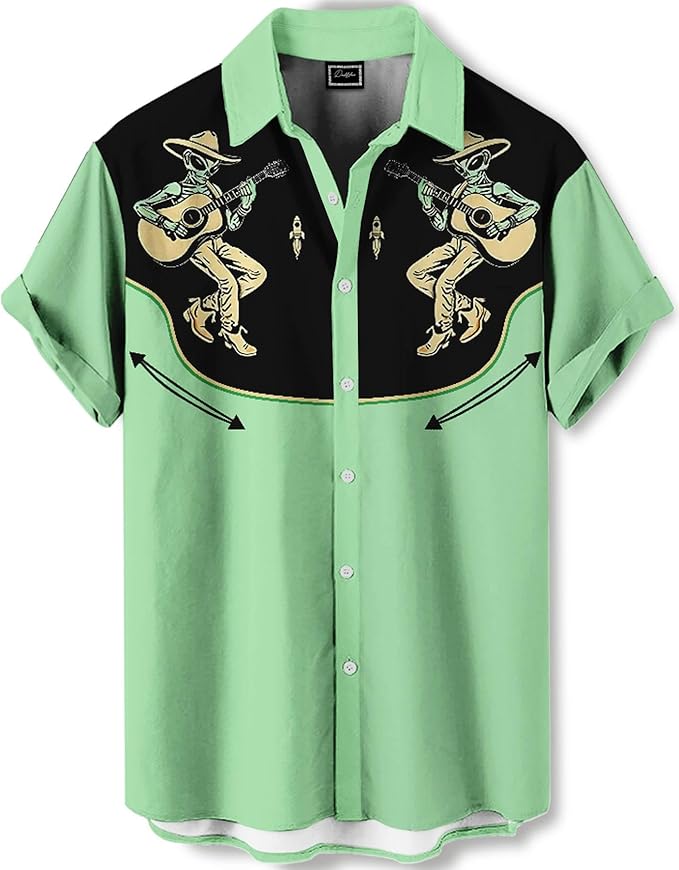 Men’s Hawaiian Shirt Western Cowboy Symmetrical Print Short Sleeve Button Down Casual Beach Holiday Summer Shirt