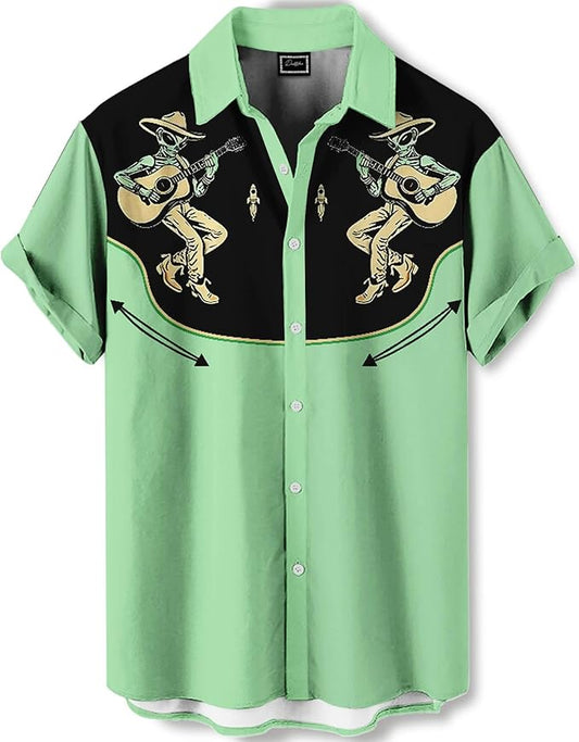 Men’s Hawaiian Shirt Western Cowboy Symmetrical Print Short Sleeve Button Down Casual Beach Holiday Summer Shirt