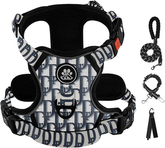 IVY&LANE No Pull Dog Harness with Leash Set, Reflective No Choke Pet Vest,Adjustable Oxford Dog Vest Harness with Easy Control Handle for Large Dogs (Vintage Blue,XL)