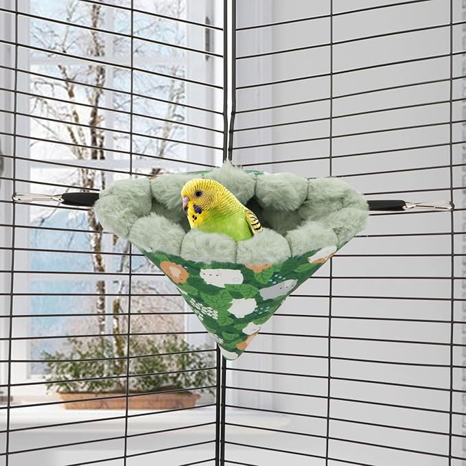 Wontee Bird Nest House Winter Warm Hanging Hammock Bird Bed Snuggle Hut for Parakeets Budgies Caique Conures Cockatiels (Small, Green)