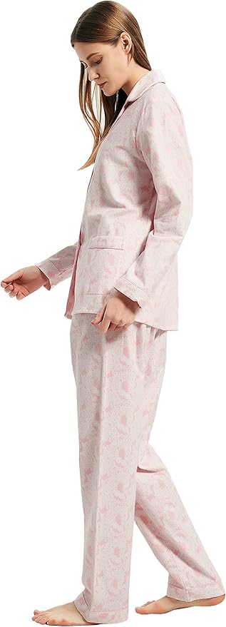 GLOBAL Flannel Pajamas for Women 2-Piece Comfy and Cozy Flannel Pj Set Cotton Loungwear