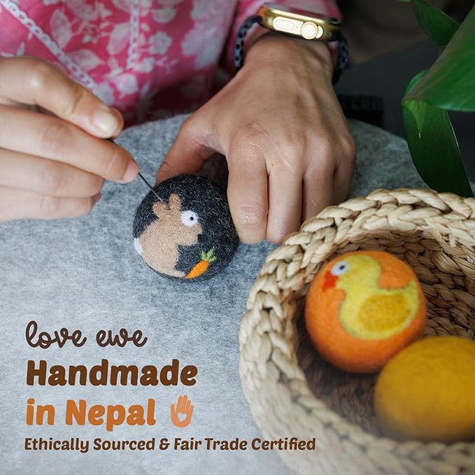 Hustle & Blush Wool Felt Balls 3 Pack Love Ewe Pet Supplies - 2 in Felted Wool Cat Toys 100% New Zealand Wools Felt Cat Toys Handmade Wools Felts Balls, Cats Felts Ball with Bell - Hook, Line & Jingle