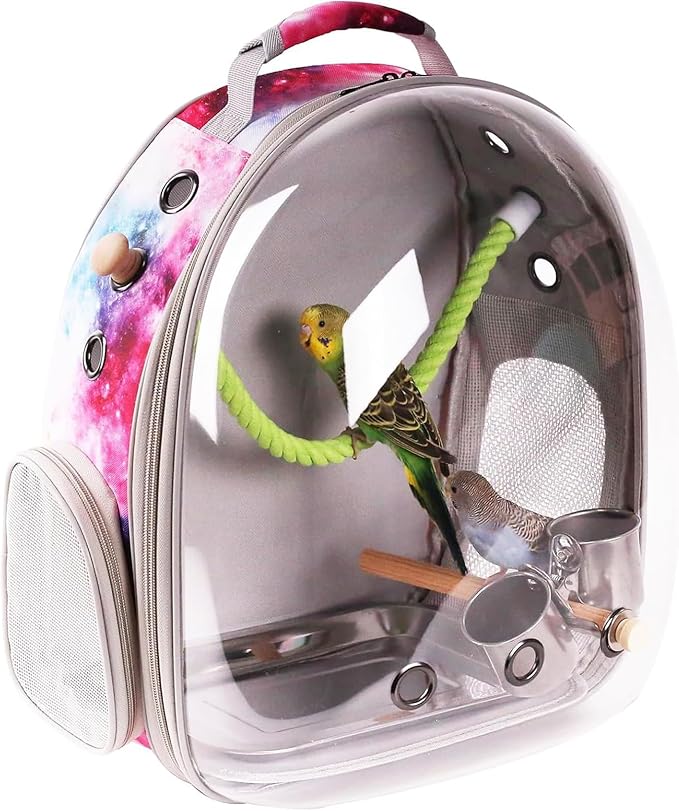 Galaxy Pink Bird Carrier Backpack with Perch - Bubble Backpack for Birds Conures, Budgies and Small ParrotsIdeal Ideal for Vet and Outdoor Adventures(Galaxy Blue, Large)