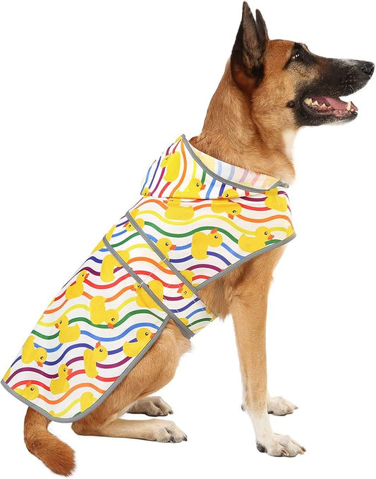 Dog Rain Coat for Large Dogs Waterproof Hooded Rain Jacket with Reflective Strips Leash Hole & Poncho Adjustable Fit (Rainbow,XXL)