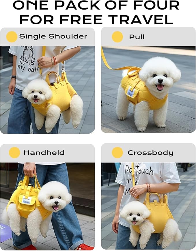 Dog Carry Sling, Full Body Sling with Handle, Hands Free Shoulder Carrier for Senior Dogs Joint Injuries, Joint Injuries, Up and Down Stairs (Yellow,M, 8.8~14.3 lbs)