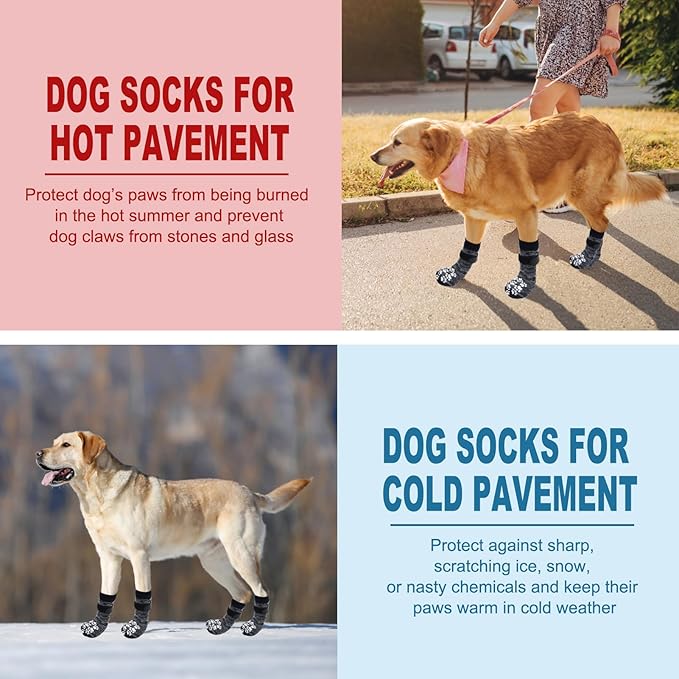 EXPAWLORER Anti Slip Dog Socks to Prevent Licking Paws, Dog Shoes for Hot Pavement, Dog Booties for Small Medium Large Senior Dogs, Traction Control Boots & Paw Protectors for Hardwood Floors
