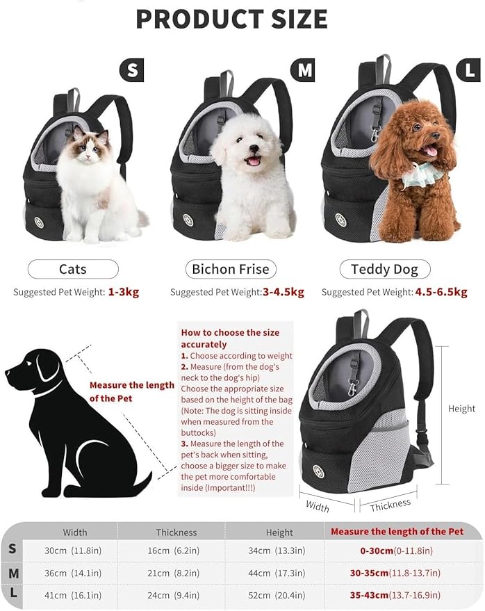 Pet Carrier Backpack,Breathable Dog Backpack Carrier with Adjustable Straps,Side Storage Pockets,Dog Head-Out Backpacks with Safety Belt,Puppy Front and Back Carriers for Small Dogs Cats
