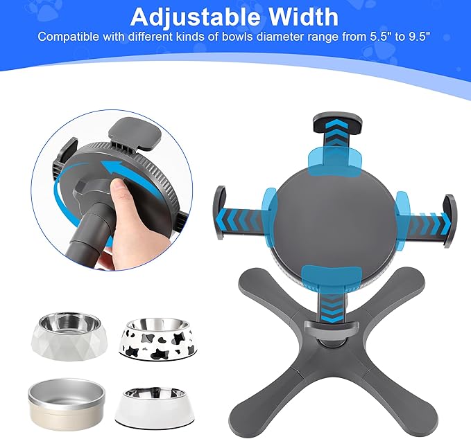 Dog Bowls Elevated Adjustable Stand, Raised Bowl with 3 Heights & Tilted Feeding Stand, Compatible with Various Bowls, for Medium & Large Breeds (1 Pack) Grey