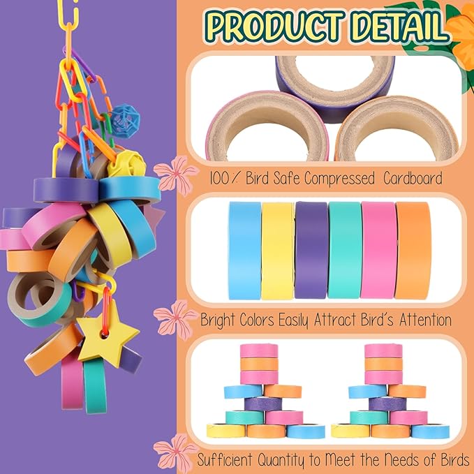 Skyygemm 60 Pcs Fatty Bagels Bird Toys Bulk for Parrots Durable Cardboard Chewing Shredding Foraging Foot for Medium & Large Parrot Mini Macaws African Greys Cockatoos Eclectus Senegal