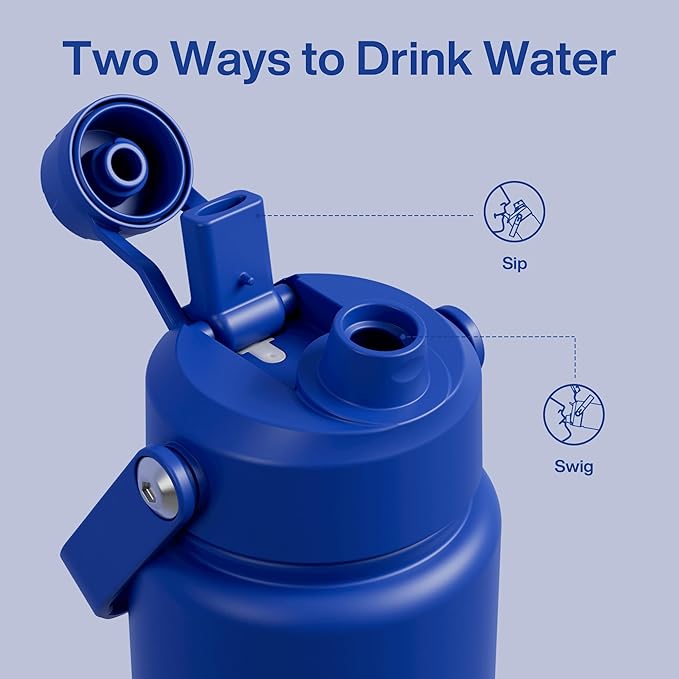 Insulated Water Bottle with Straw Stainless Steel Water Bottle, Leak-Proof, BPA-Free, Double Wall Vacuum Keeps Cold for 24 Hours for Sports, Travel, School (32 oz, Royal Blue)