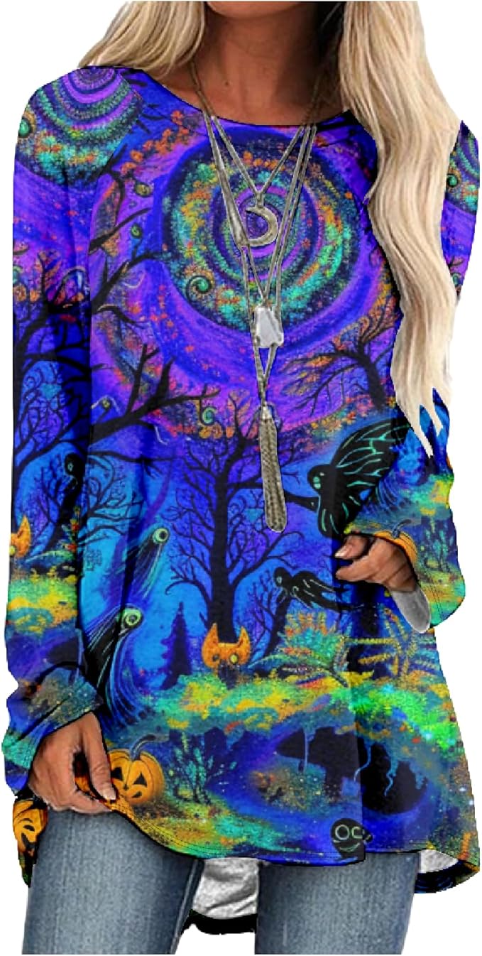 MARSVOVO Women Novelty Graphic Plus Size Sweater Crewneck Long Sleeve Cute Printed Loose Fit Casual Fall Sweaters Top