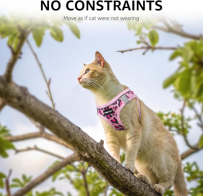 SCENEREAL Cat Harness & Leash Set Escape Proof - Adjustable Air Mesh Vest with Reflective Strips for Kittens, Puppies, Rabbits, Pink Leopard M